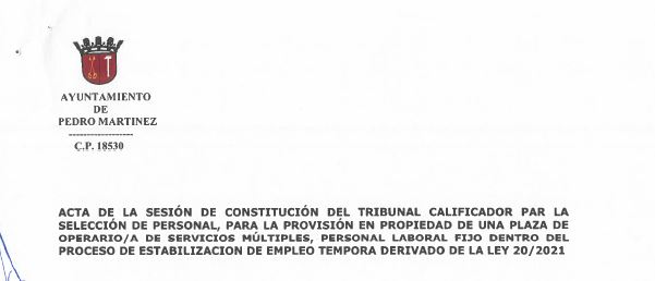 ACTA DE 21/01/2026 CONSTITUCIÓN TRIBUNAL PLAZA OPERARIO/A DE SERVICIOS MÚLTIPLES, PERSONAL LABORAL FIJO, CATEGORÍA OBRAS Y SERVICIOS