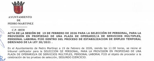 PLANTILLA RESPUESTAS Y ACTA DE 19/02/2026 2º EJERCICIO  PLAZA OPERARIO/A DE SERVICIOS MÚLTIPLES, PERSONAL LABORAL FIJO, CATEGORÍA OBRAS Y SERVICIOS